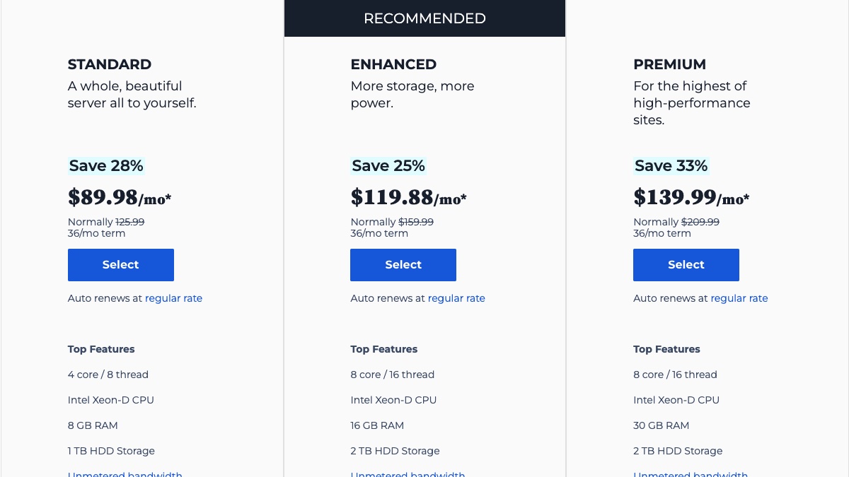 Dedicated Hosting pricing